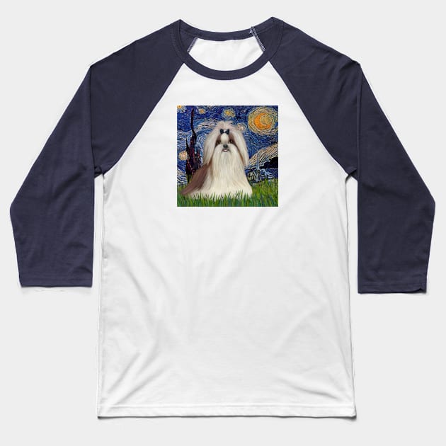 Starry Night (Van Gogh) Adapted to Feature a Long haired Shih Tzu Baseball T-Shirt by Dogs Galore and More